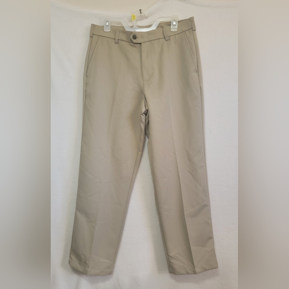 IZOD Golf Mens 34x30 Khaki Tan Flat Front‎ Performance Chino Pants